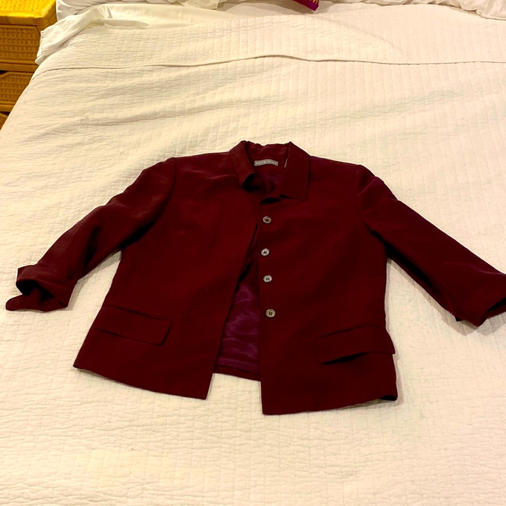 Kate Hill Maroon/Burgundy linen jacket (Size 10)